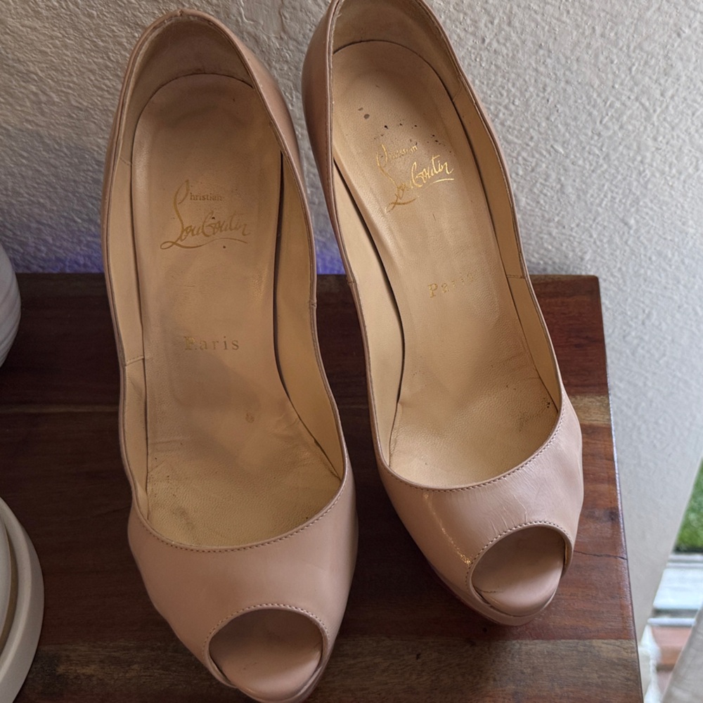 Christian Louboutin Blush Peep-Toe Leather Pumps